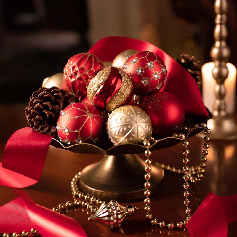 The Holiday Aisle Christmas Ornaments Set 30Ct Red And Gold Shatterproof Christmas Tree Decorations Ball Ornaments Bulk 2.36 Inches Luxury Hanging Ornaments For Xmas Trees Holiday Decor Wayfair